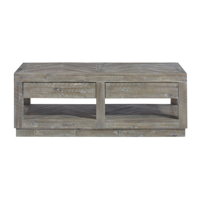Modus Herringbone Solid Wood Two Drawer Coffee Table in Rustic LatteImage 3