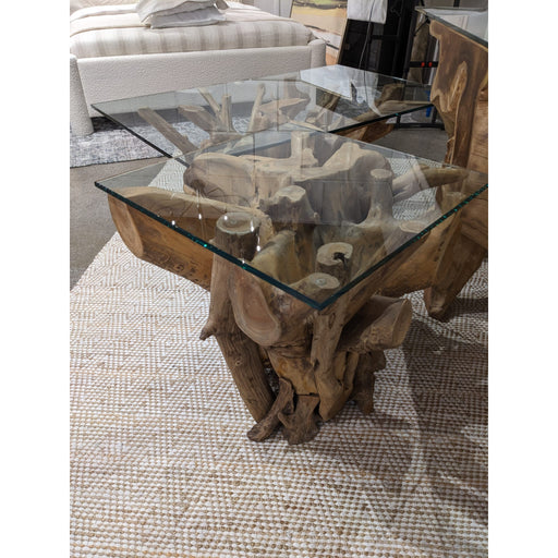 Modus One Solid Teak Root Glass Top End TableMain Image