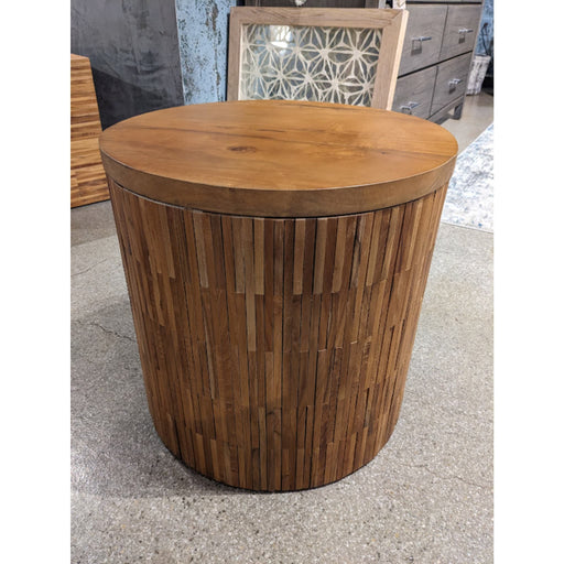 Modus One Wood Tile Round End Table in Solid Teak Main Image
