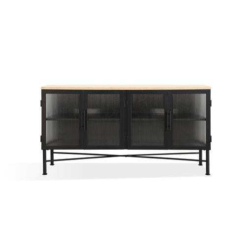 Modus Aere Four Door Ribbed Glass, Metal and Wood Sideboard in Natural Ash and Black Image 1