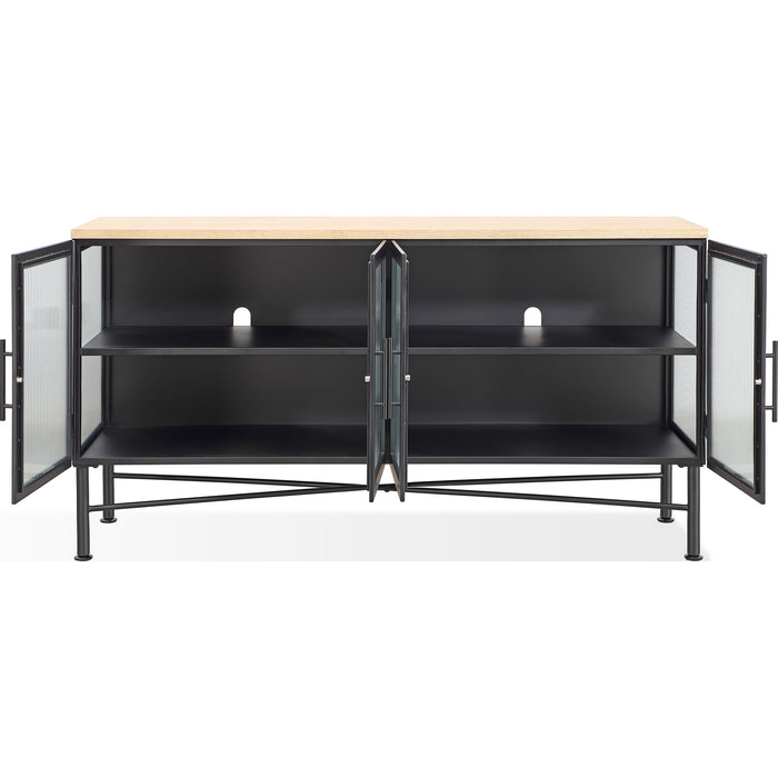 Modus Furniture Aere Four Door Ribbed Glass, Metal and Wood Sideboard in Natural Ash and Black 655450393341 MZEZ78 Image 3