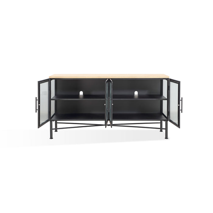 Modus Aere Four Door Ribbed Glass, Metal and Wood Sideboard in Natural Ash and Black Image 3