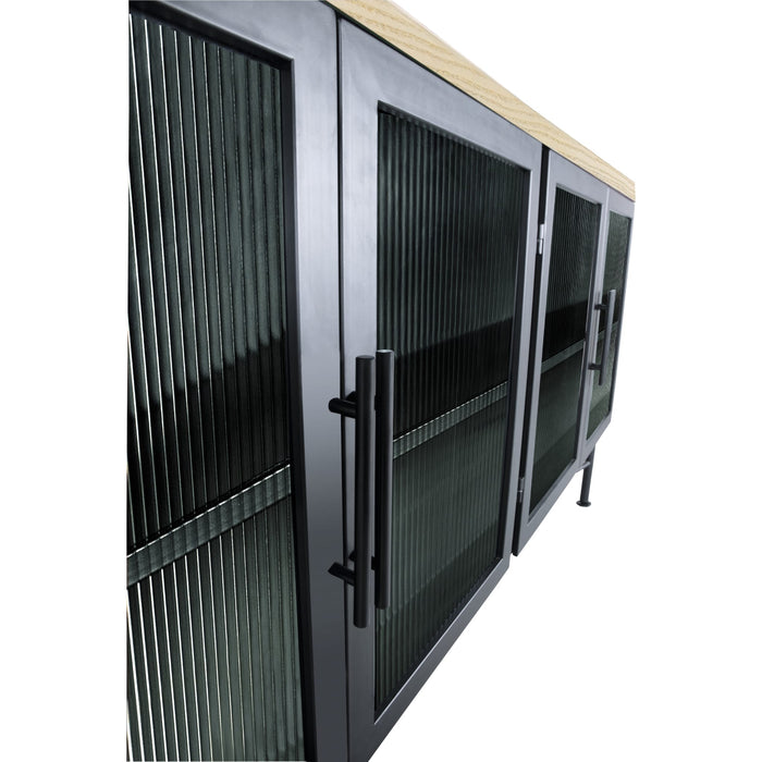 Modus Furniture Aere Four Door Ribbed Glass, Metal and Wood Sideboard in Natural Ash and Black 655450393341 MZEZ78 Image 4