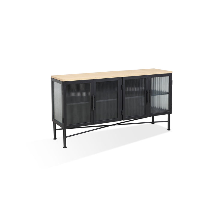 Modus Aere Four Door Ribbed Glass, Metal and Wood Sideboard in Natural Ash and Black Image 5