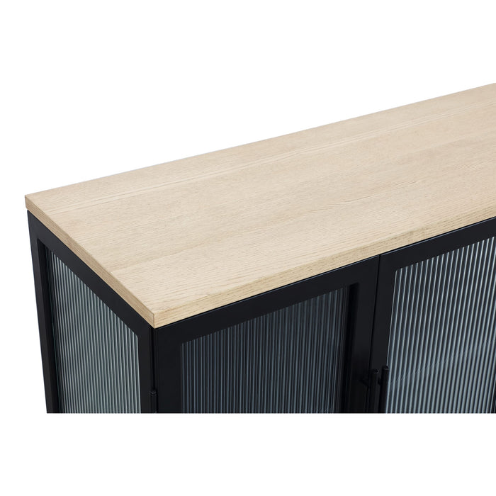 Modus Aere Four Door Ribbed Glass, Metal and Wood Sideboard in Natural Ash and Black Image 6