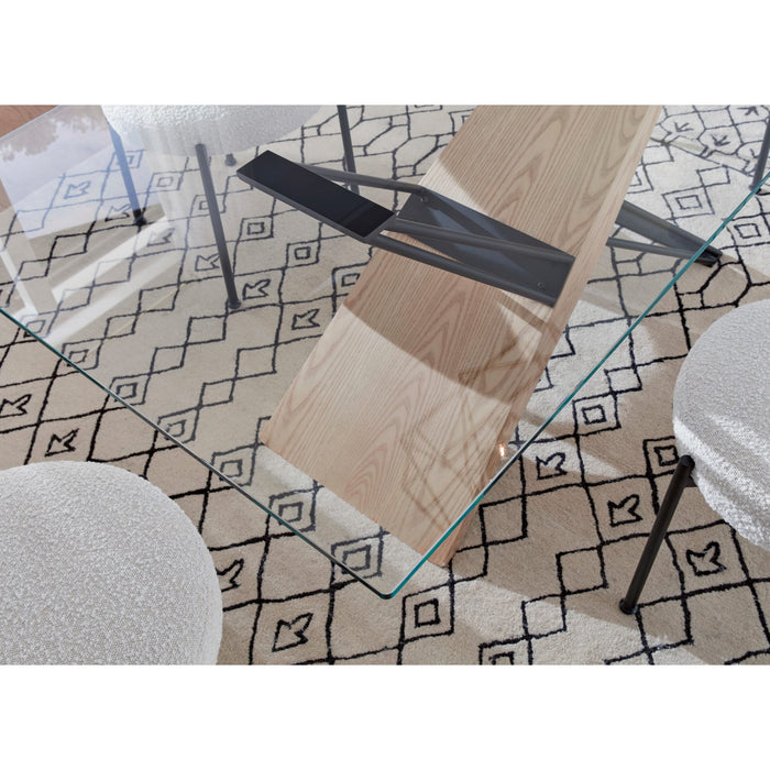 Modus Furniture Aere Glass, Wood and Metal Rectangular Dining Table in Natural Ash and Black 655450393303 MZEZ60 Image 2