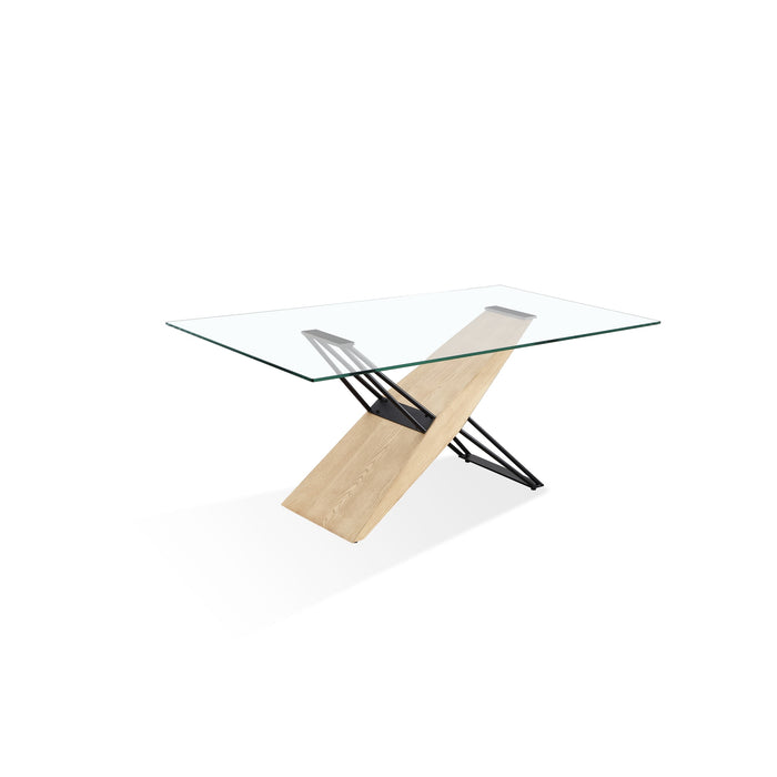 Modus Aere Glass, Wood and Metal Rectangular Dining Table in Natural Ash and Black Image 3