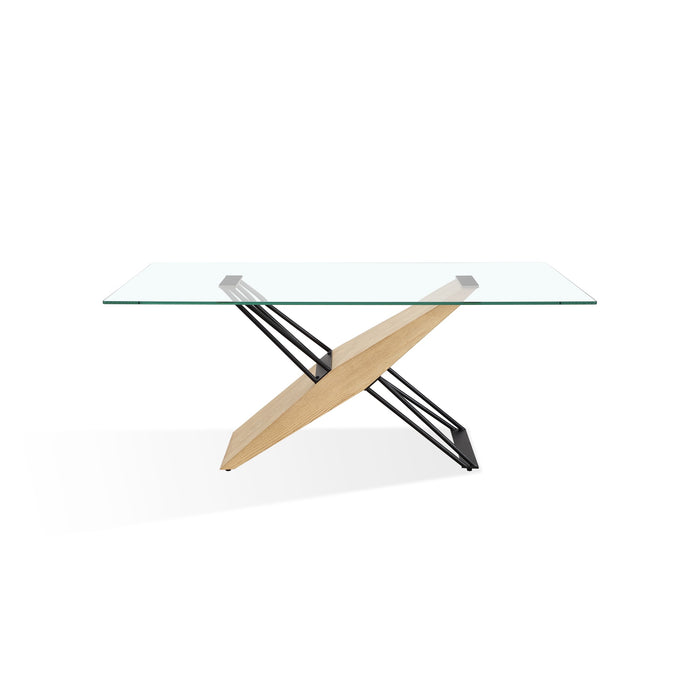 Modus Aere Glass, Wood and Metal Rectangular Dining Table in Natural Ash and Black Image 4
