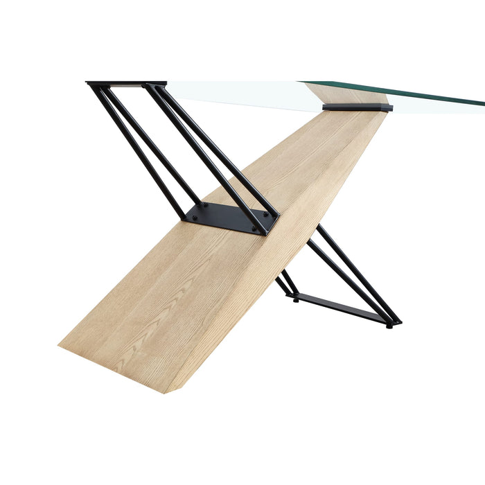 Modus Aere Glass, Wood and Metal Rectangular Dining Table in Natural Ash and Black Image 5
