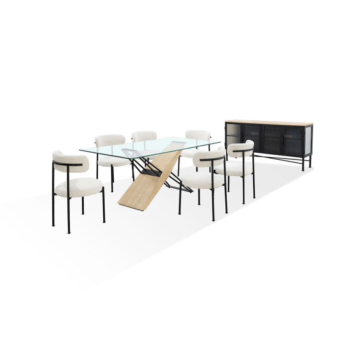 Modus Aere Glass, Wood and Metal Rectangular Dining Table in Natural Ash and Black Image 6