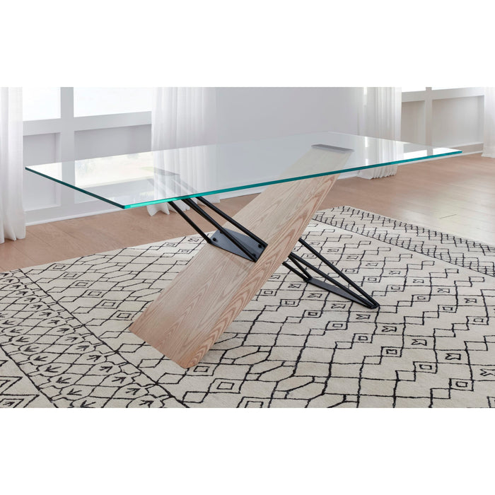 Modus Aere Glass, Wood and Metal Rectangular Dining Table in Natural Ash and BlackMain Image