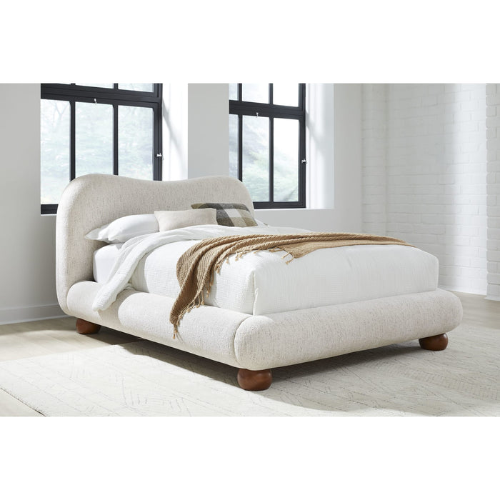 Modus Furniture Afra Chenille Upholstered Wood Leg Platform Bed in Chinchilla  UVFWT  Main Image