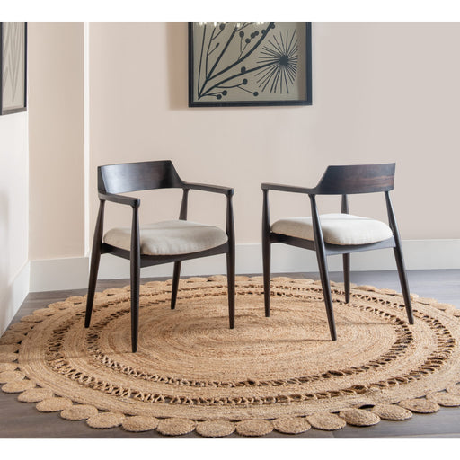Modus Furniture Amaroo Solid Mango Linen Upholstered Dining Arm Chair in Honey Date 655450480911 ULYF63 Main Image