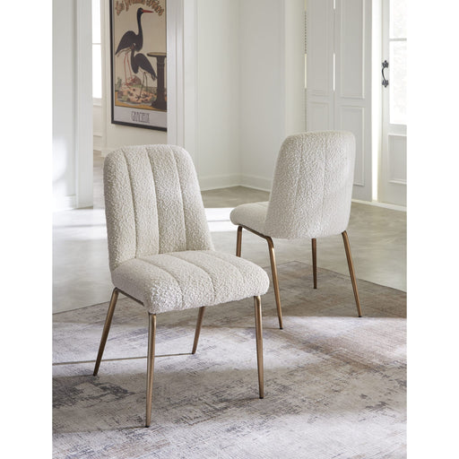 Modus Apollo Upholstered Dining Chair in Ricotta Boucle and Brushed Bronze Metal Image 1