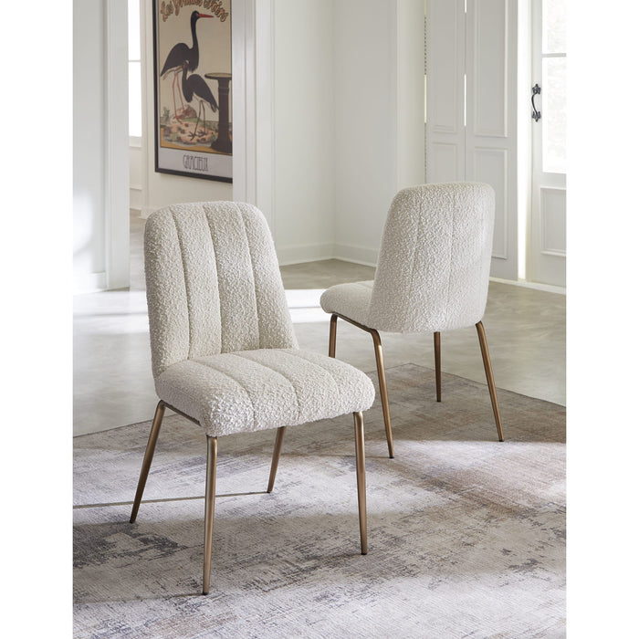 Modus Furniture Apollo Upholstered Dining Chair in Ricotta Boucle and Brushed Bronze Metal 655450422836 PUSJ63BMY Image 1