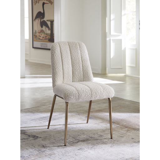 Modus Furniture Apollo Upholstered Dining Chair in Ricotta Boucle and Brushed Bronze Metal 655450422836 PUSJ63BMY Main Image