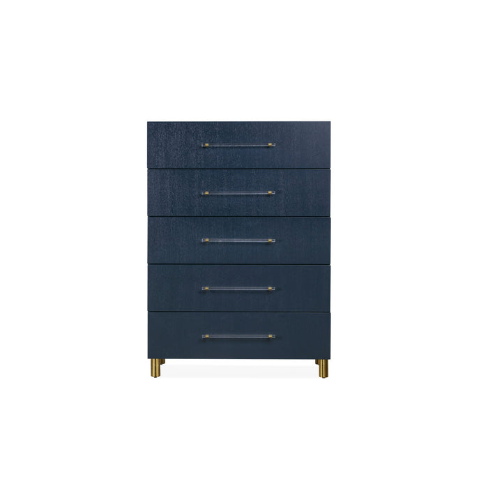 Modus Argento Five Drawer Chest in Navy Blue and Burnished Brass (2024) Image 4