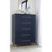 Modus Furniture Argento Five Drawer Chest in Navy Blue and Burnished Brass (2024) 655450432323 9DKB84A Main Image