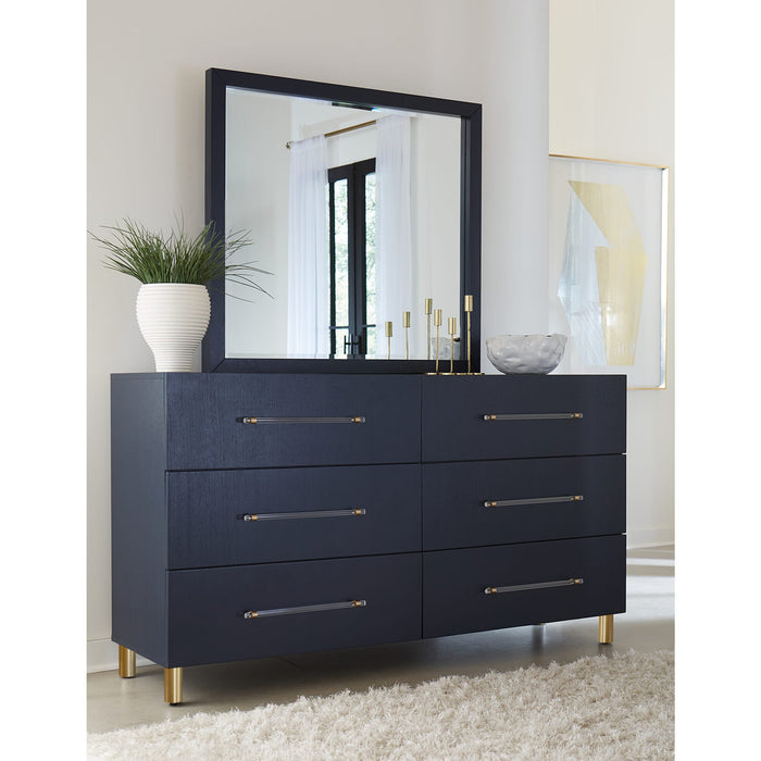 Modus Furniture Argento Six Drawer Dresser in Navy Blue and Burnished Brass (2024) 655450432316 9DKB82A Image 4