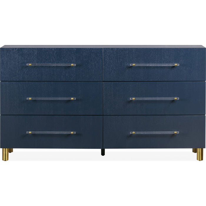 Modus Furniture Argento Six Drawer Dresser in Navy Blue and Burnished Brass (2024) 655450432316 9DKB82A Image 8