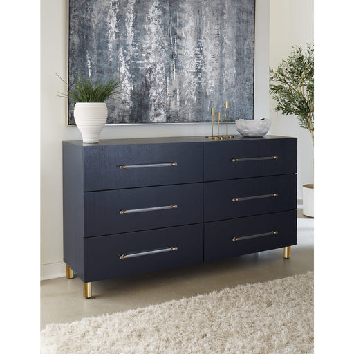 Modus Argento Six Drawer Dresser in Navy Blue and Burnished Brass (2024) Main Image