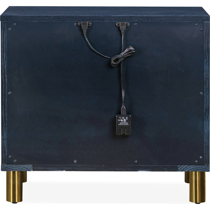 Modus Furniture Argento Two Drawer USB Charging Nightstand in Navy Blue and Burnished Brass 655450368257 9DKB81 Image 1