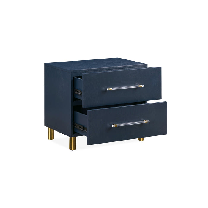 Modus Argento Two Drawer USB Charging Nightstand in Navy Blue and Burnished BrassImage 3