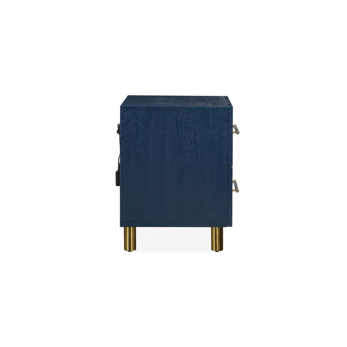 Modus Argento Two Drawer USB Charging Nightstand in Navy Blue and Burnished Brass Image 6