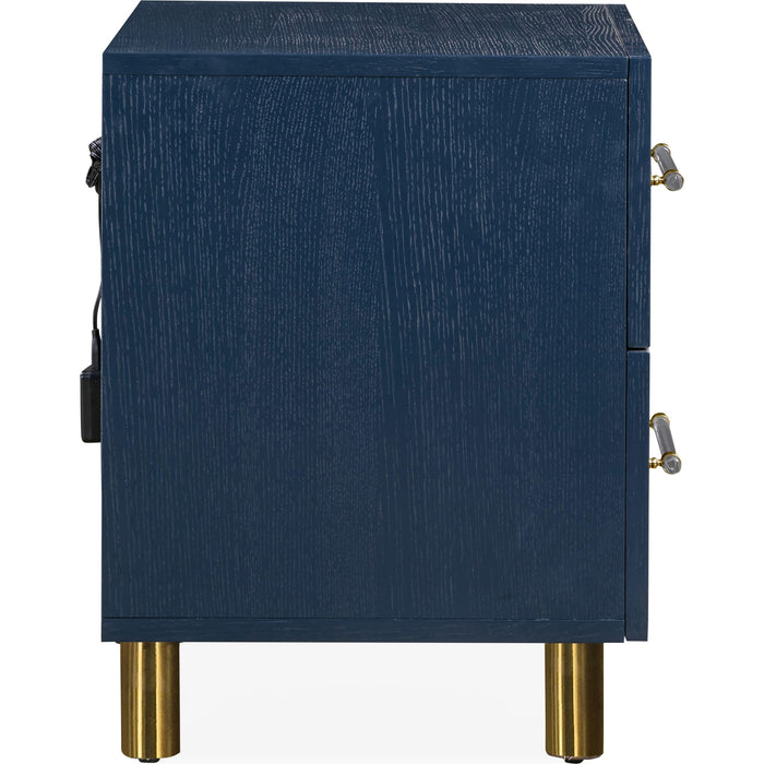 Modus Furniture Argento Two Drawer USB Charging Nightstand in Navy Blue and Burnished Brass 655450368257 9DKB81 Image 6