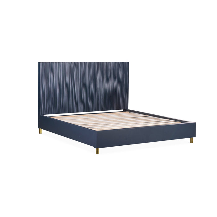 Modus Argento Wave-Patterned Bed in Navy Blue and Burnished BrassImage 9