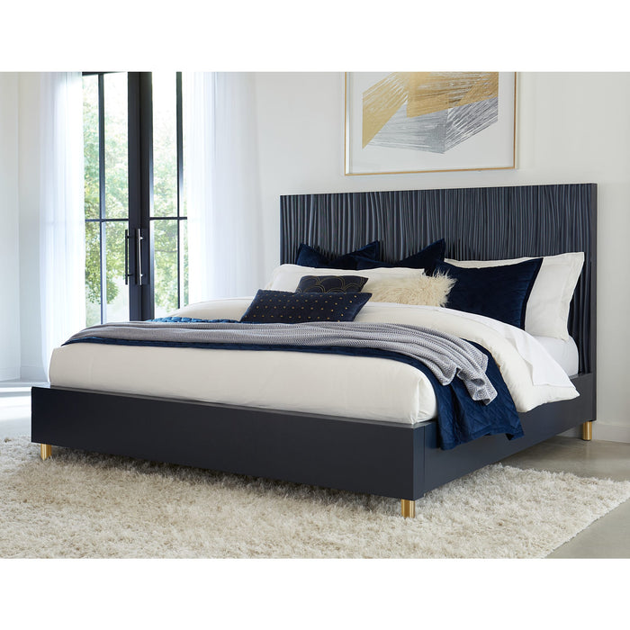 Modus Argento Wave-Patterned Bed in Navy Blue and Burnished BrassMain Image