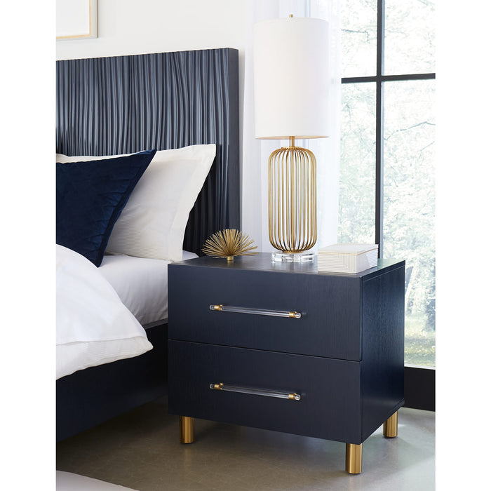 Modus Argento Wave-Patterned Bed in Navy Blue and Burnished Brass Image 3