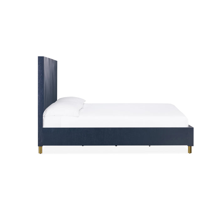 Modus Argento Wave-Patterned Bed in Navy Blue and Burnished Brass Image 4