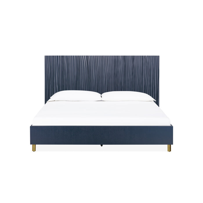 Modus Argento Wave-Patterned Bed in Navy Blue and Burnished Brass Image 5