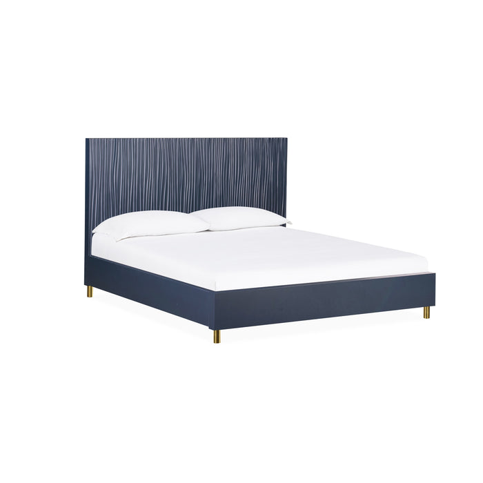 Modus Argento Wave-Patterned Bed in Navy Blue and Burnished Brass Image 6