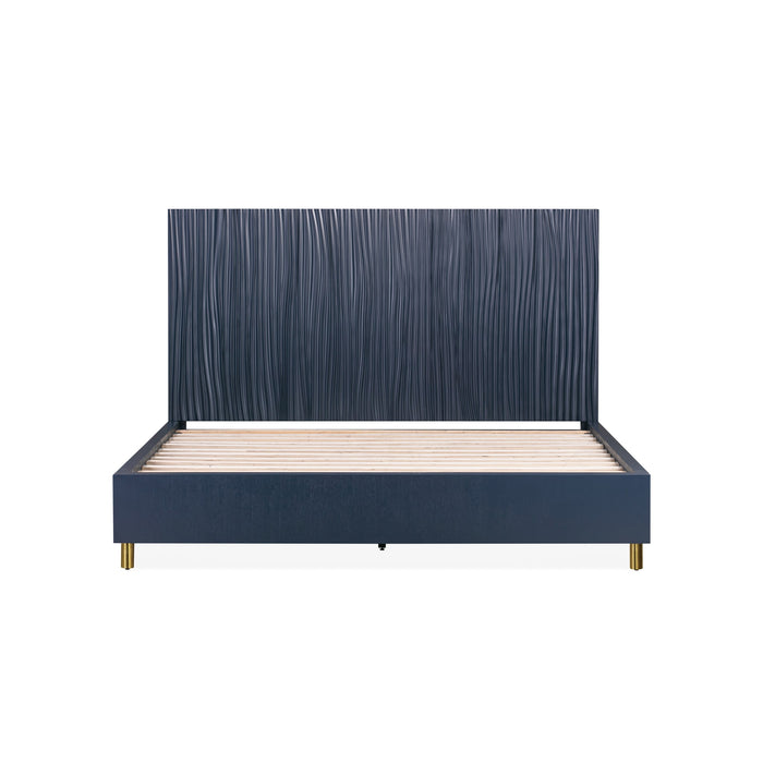 Modus Argento Wave-Patterned Bed in Navy Blue and Burnished Brass Image 8