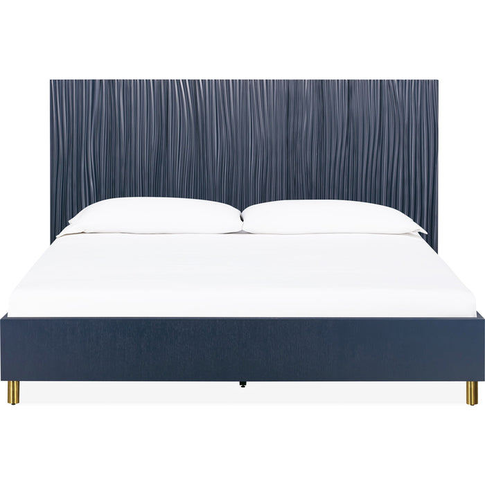 Modus Furniture Argento Wave Patterned Bed in Navy Blue and Burnished Brass  9DKBH  Image 5