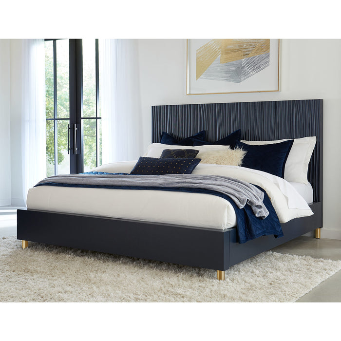 Modus Furniture Argento Wave Patterned Bed in Navy Blue and Burnished Brass  9DKBH  Main Image