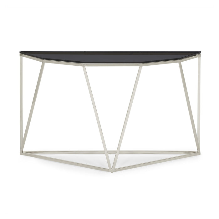 Modus Aria Smoked Glass and Polished Stainless Steel Console Table Image 4