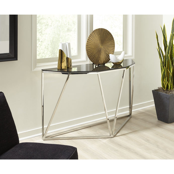 Modus Aria Smoked Glass and Polished Stainless Steel Console Table Main Image