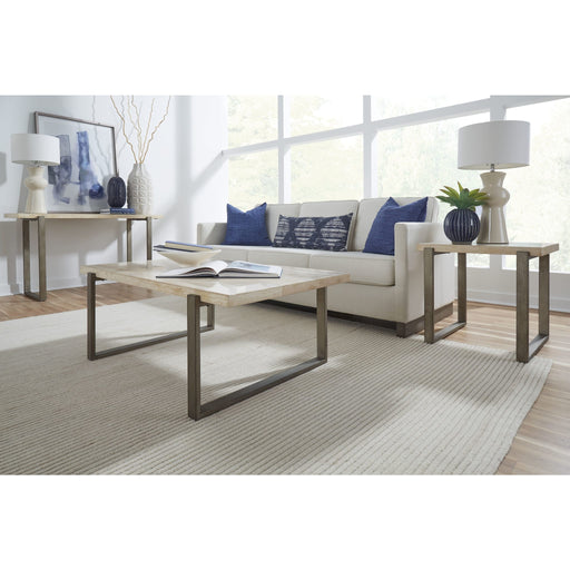 Modus Furniture Ariela Natural Travertine Coffee Table with Bronze Metal Base 655450330896 FLBK21 Image 1