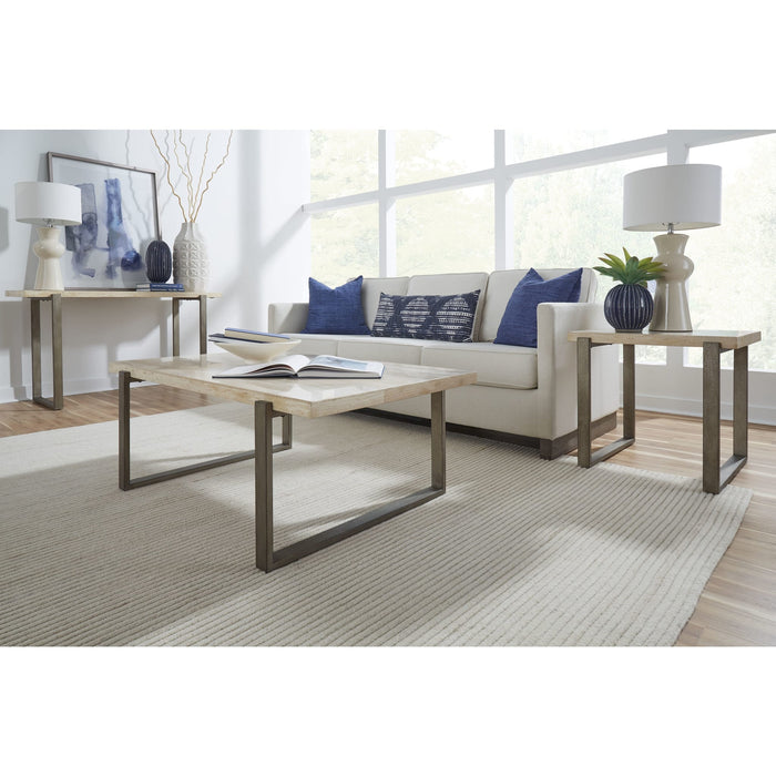 Modus Ariela Natural Travertine Coffee Table with Bronze Metal BaseImage 1