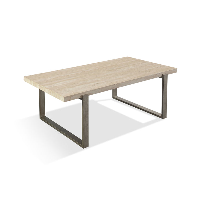 Modus Ariela Natural Travertine Coffee Table with Bronze Metal Base Image 4