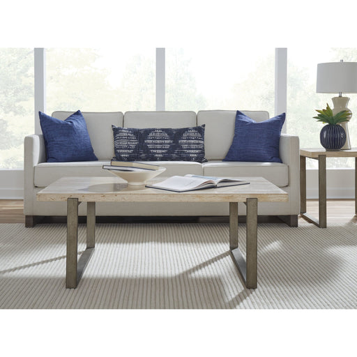 Modus Furniture Ariela Natural Travertine Coffee Table with Bronze Metal Base 655450330896 FLBK21 Main Image