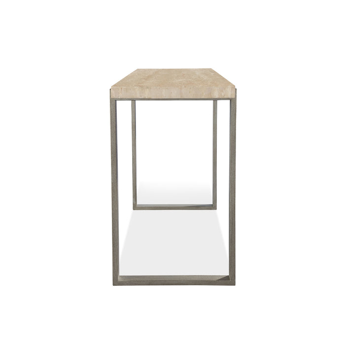Modus Ariela Natural Travertine Console Table with Bronze Metal Base Image 6