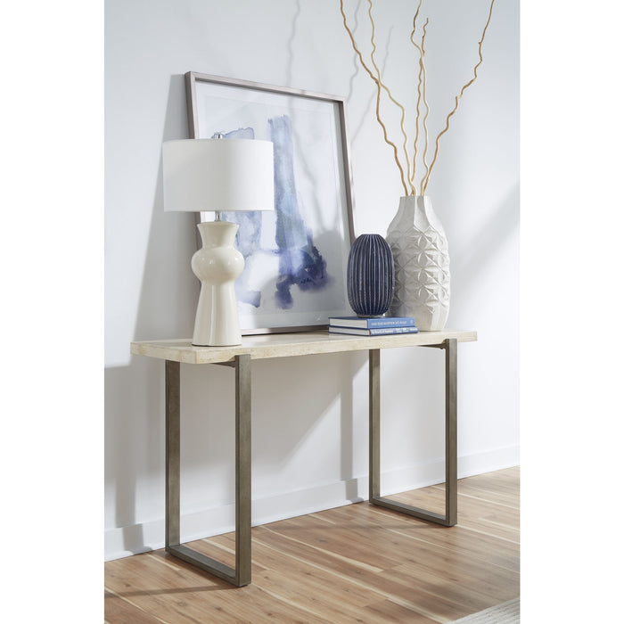 Modus Furniture Ariela Natural Travertine Console Table with Bronze Metal Base 655450330919 FLBK23 Main Image