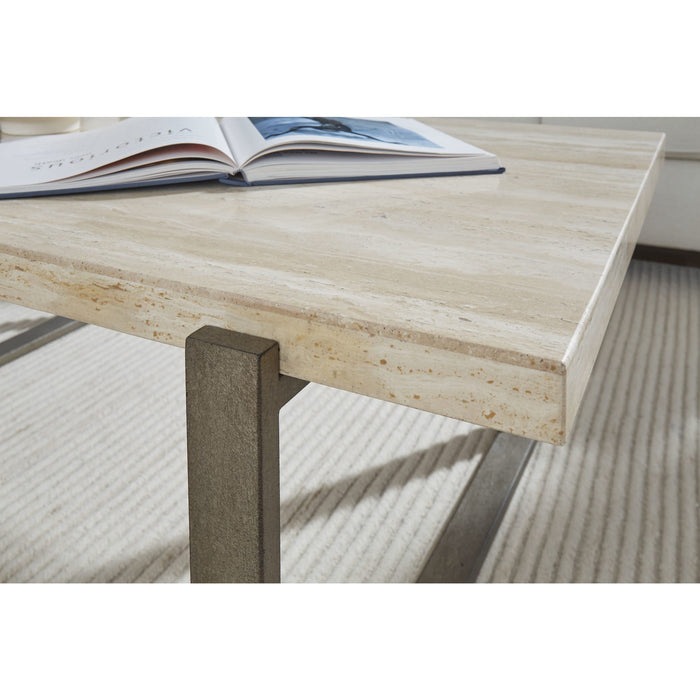 Modus Ariela Natural Travertine End Table with Bronze Metal BaseImage 2