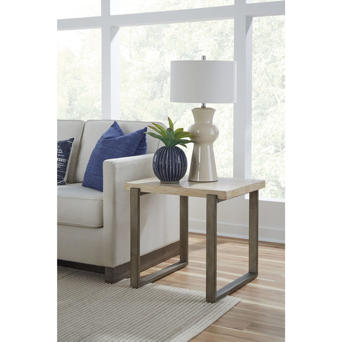 Modus Furniture Ariela Natural Travertine End Table with Bronze Metal Base 655450330902 FLBK22 Main Image