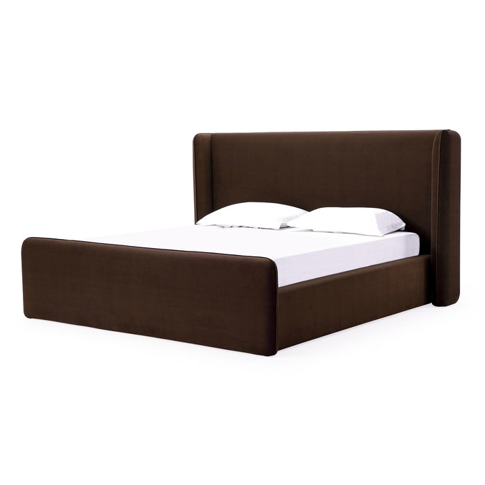 Modus Bacall Velvet Upholstered Wingback Platform Bed in ColaImage 5