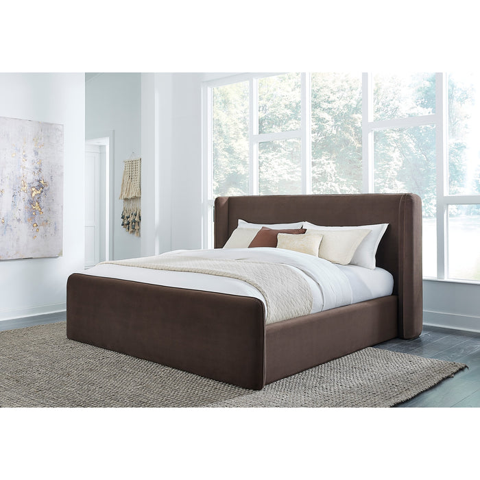 Modus Furniture Bacall Velvet Upholstered Wingback Platform Bed in Cola  PCRJH  Image 1